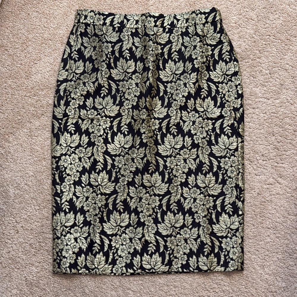 NEW | J. Crew | Black/Gold Midi Skirt